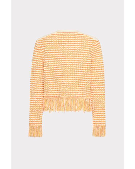 MILLY White Textured Fringe Trim Cardigan