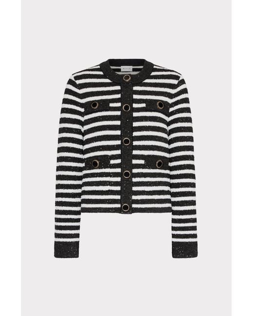 MILLY Black Sequin Striped Cardigan