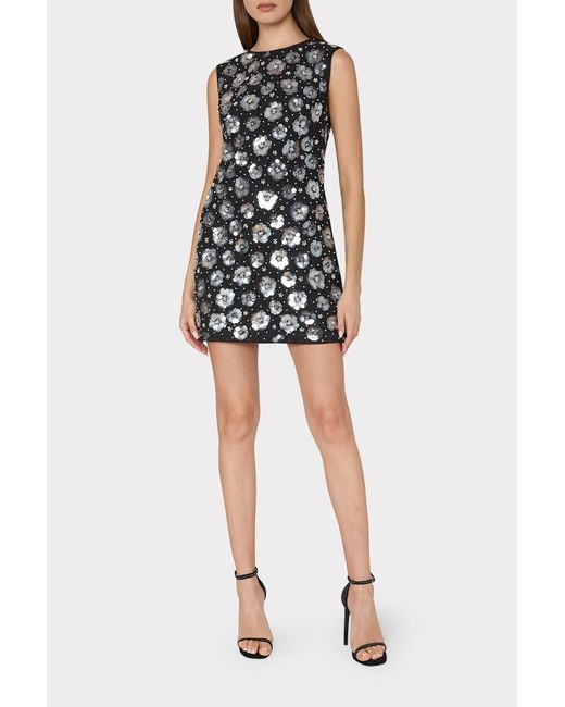 MILLY Ivette Fleur Paillette Shift Mini Dress in Black | Lyst
