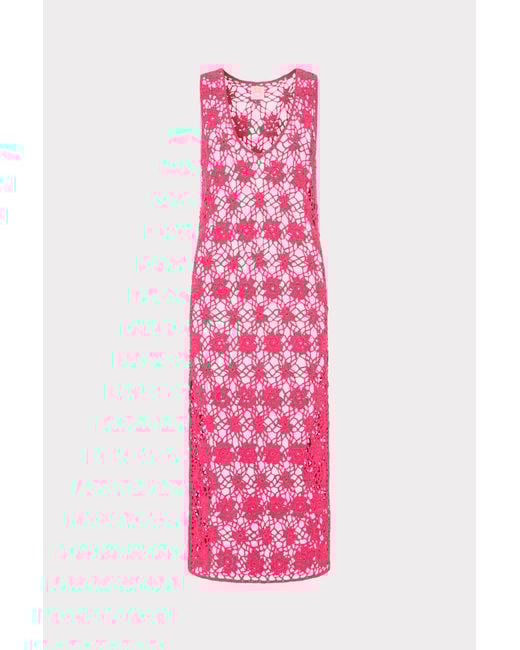 MILLY Pink Crochet Midi Cover-up Dress