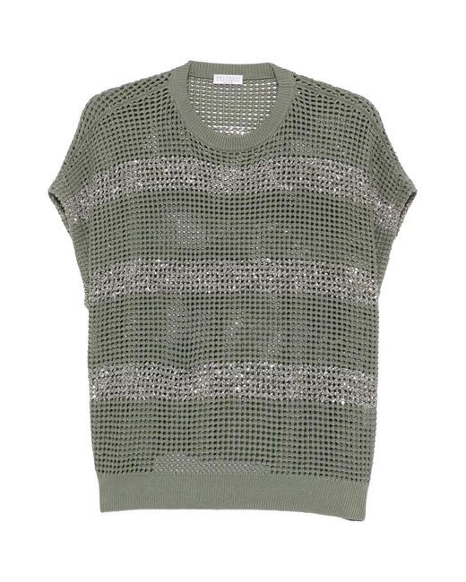 Brunello Cucinelli Green Short Sleeve Sweater