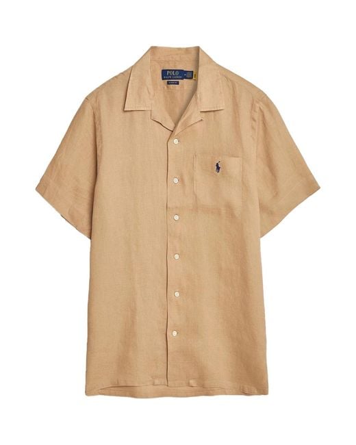 Polo Ralph Lauren Natural Ralph Lauren Logo Pocket Linen Shirt Camel