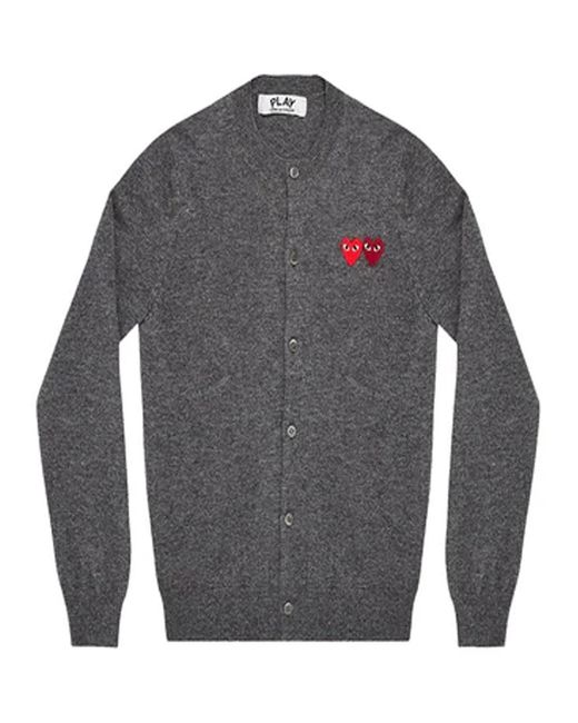 COMME DES GARÇONS PLAY Gray Round-Neck Double Heart Cardigan M for men