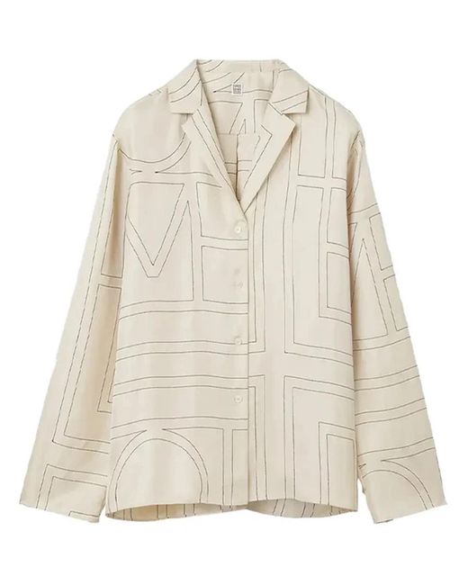 Totême White Monogram Silk Top Ivory