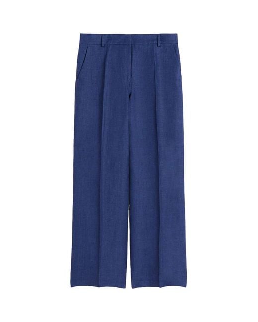 Weekend by Maxmara Blue Linen Canvas Trousers