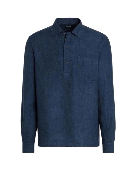Zegna Blue Half Placket Shirt for men