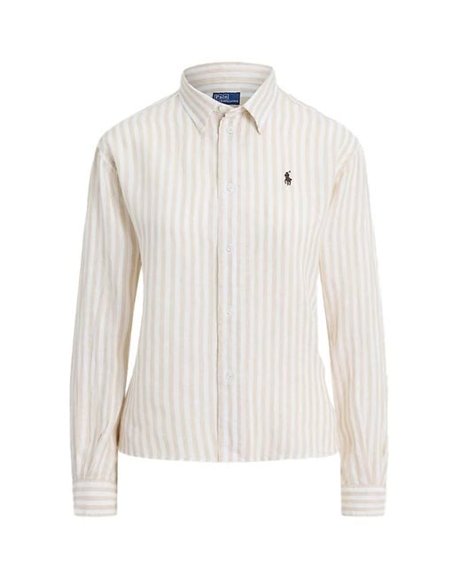 Polo Ralph Lauren White Ralph Lauren Linen Shirt Tan