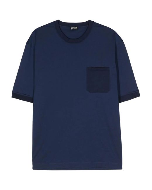 Zegna Blue Ribbed-Trim Cotton T-Shirt for men