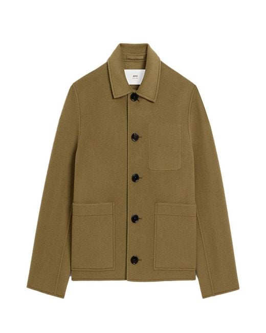 AMI Green Wool Boxy Jacket Bronze for men