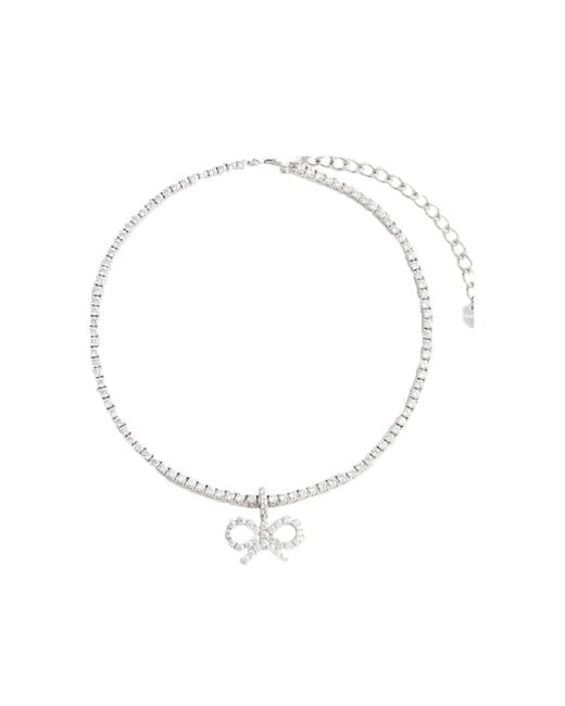 Self-Portrait White Crystal Bow Necklace