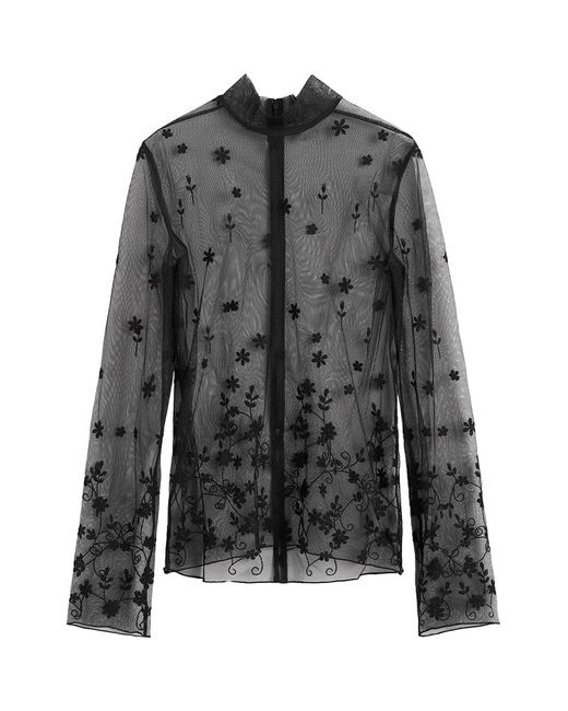 Totême  Gray Floral Tulle Blouse