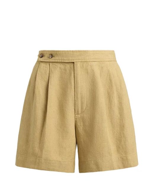 Ralph Lauren Natural Pleated Délavé Linen Shorts Camel