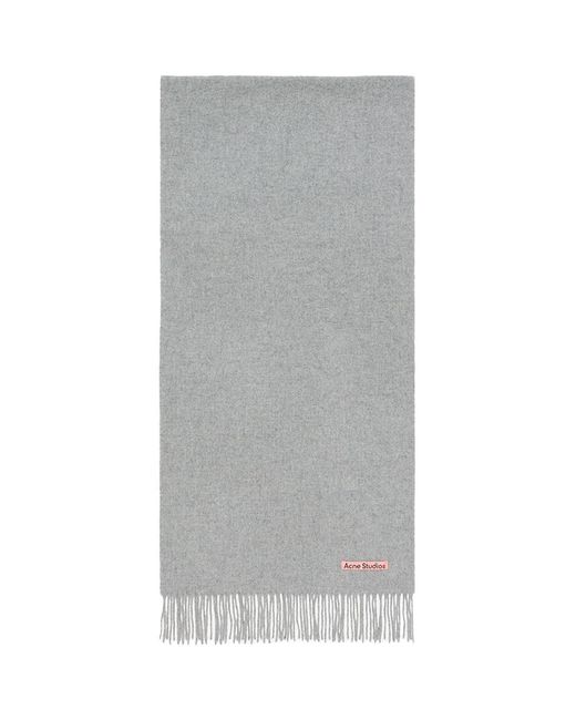 Acne Gray Fringe Wool Narrow Scarf for men