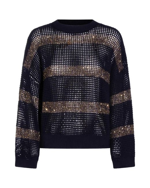 Brunello Cucinelli Blue Sequin-Embellished Open-Knit Sweater