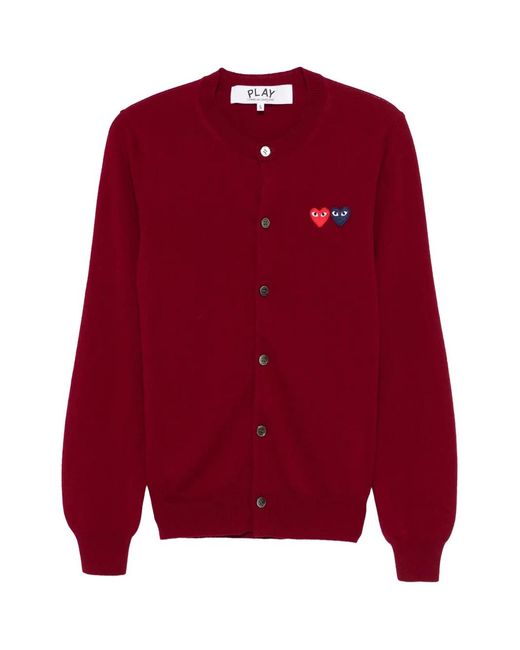 COMME DES GARÇONS PLAY Red Round-Neck Double Heart Cardigan Burgundy for men