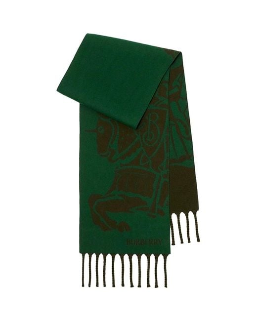 Burberry Green Reversible Ekd Wool Scarf