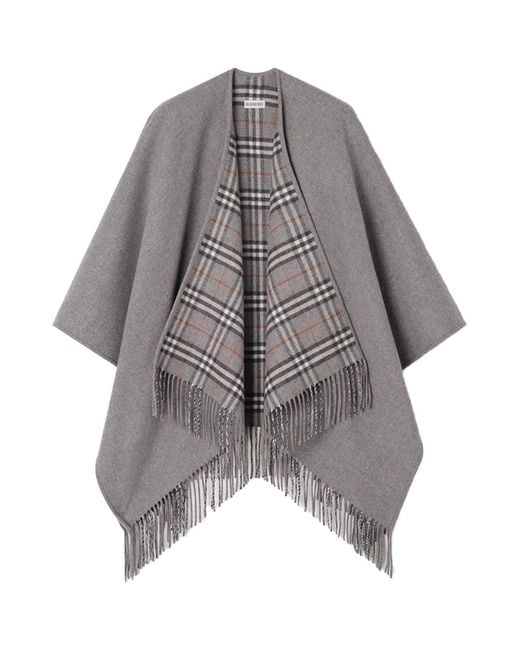 Burberry Gray Reversible Check Wool Cape