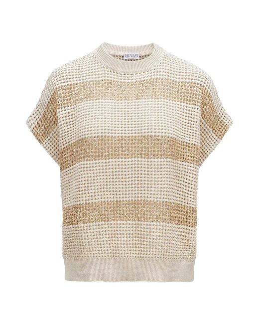 Brunello Cucinelli White Short Sleeve Sweater L