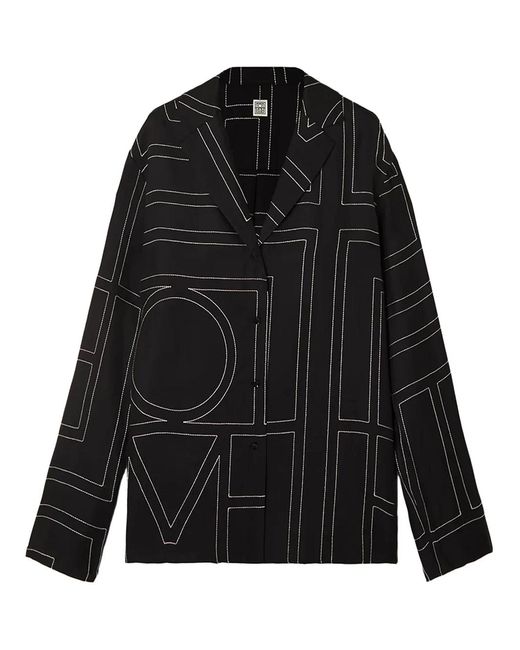 Totême Black Monogram Silk Top