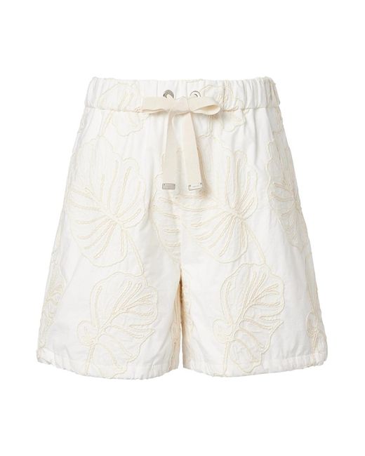Moncler White Embroidered Cotton Shorts