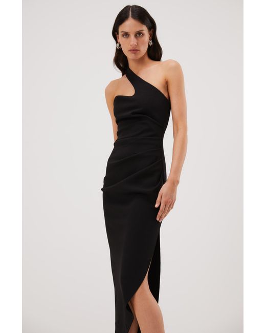 MISHA World Delancey Bonded Crepe Midi Dress in Black | Lyst