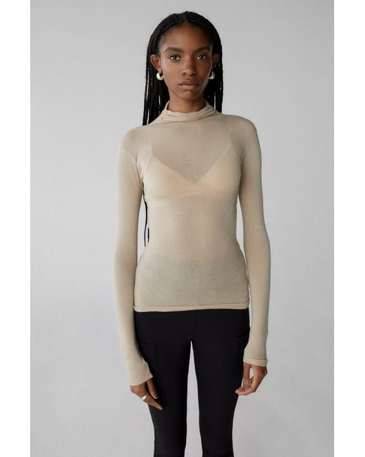 MISHA World Hayven Sheer Knit Turtle Neck Top in Natural | Lyst