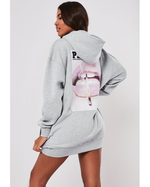 Missguided Synthetic Playboy X Grey Oversized Lip Print Hoodie in Grey -  Lyst