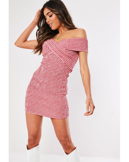 Womens Red Gingham Summer Casual Milkmaid Mini Dress
