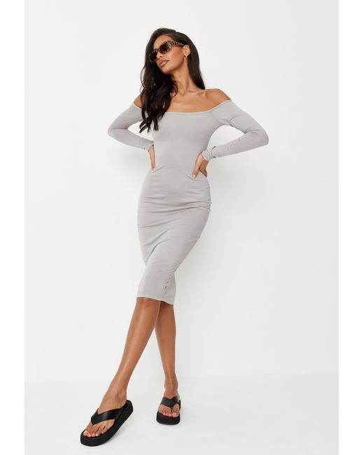 long sleeve bardot midi dress