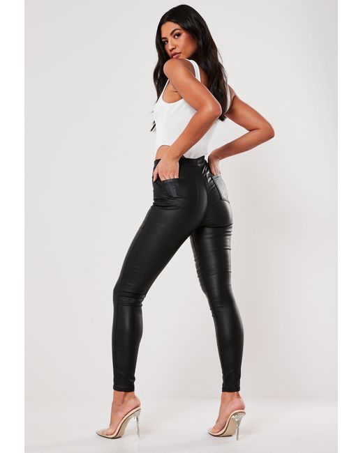 Missguided Denim High Waisted Coated Skinny Jeans in Black - Save 42% - Lyst