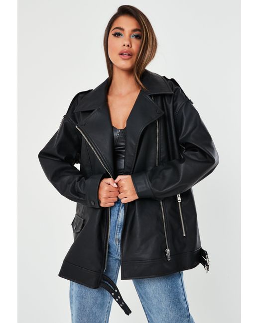 Black faux leather long jacket Clearance