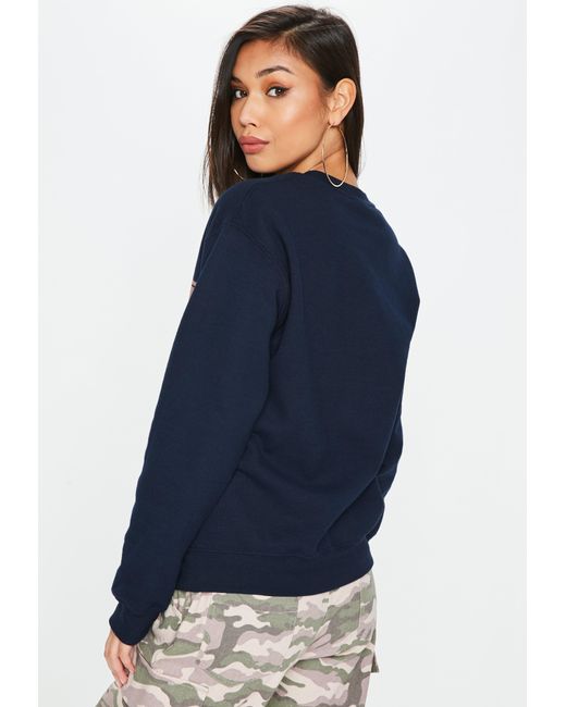 Lyst - Missguided Navy Usa Slogan Sweatshirt in Blue