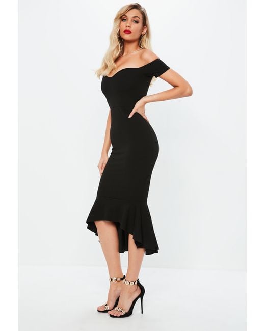 missguided bardot fishtail midi dress