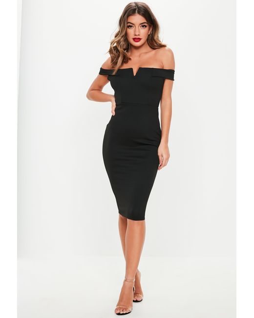 v front bardot midi dress