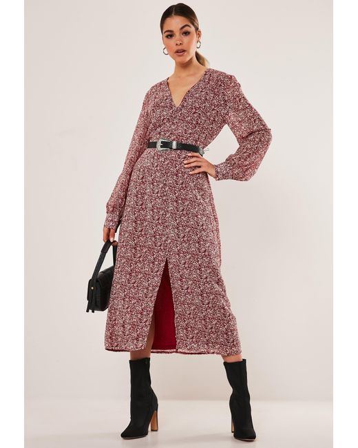 red floral midi dress