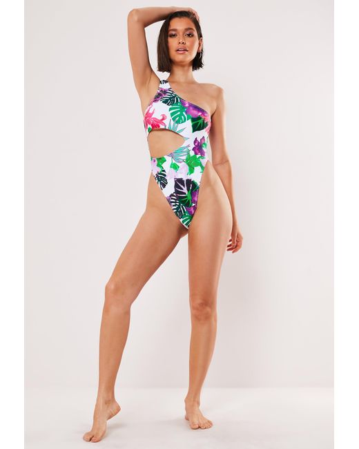 white one shoulder cut out swimsuit