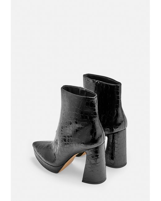 black faux croc ankle boot