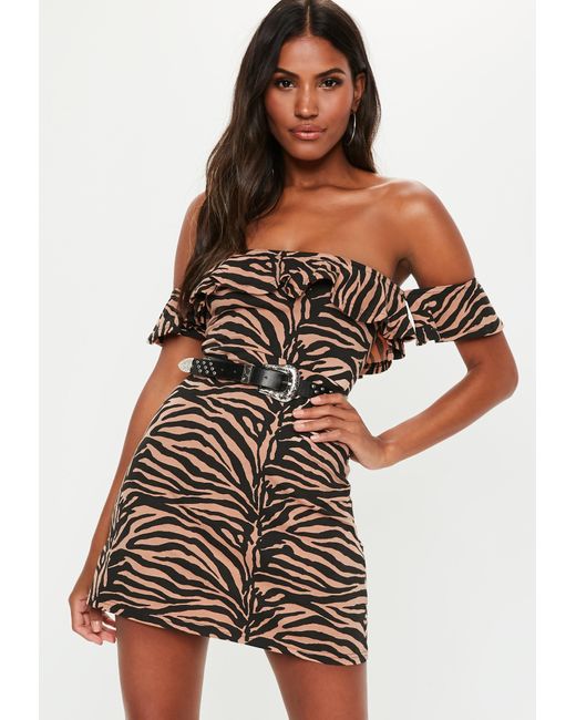 Orange Robe Patineuse Rouille A Imprime Zebre Style Bardot En Jersey Tall Synthetique Missguided En Coloris Marron 30 De Reduction Lyst