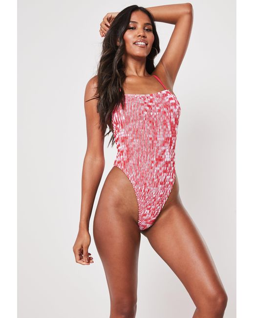 red crinkle swimsuit