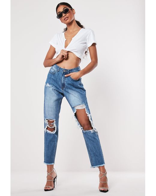 mom jeans with ripped knees