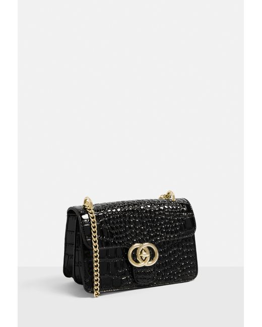 Download Missguided Mock Croc Double Ring Cross Body Bag in Black ...