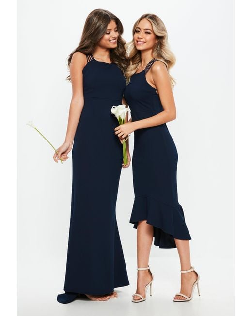 missguided navy fishtail dress