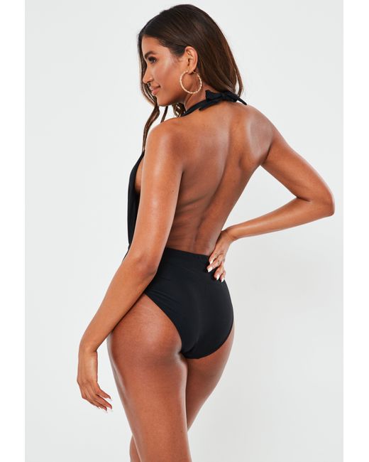 black plunge swimsuit