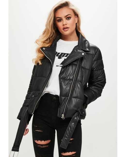 Lyst Missguided Black Puffer Biker Jacket in Black