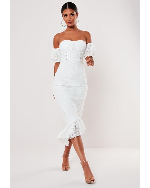 white lace bardot dress