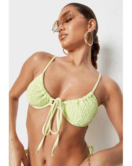 Missguided Synthetic Crinkle Tie Front Underwire U Bikini Top - Lyst