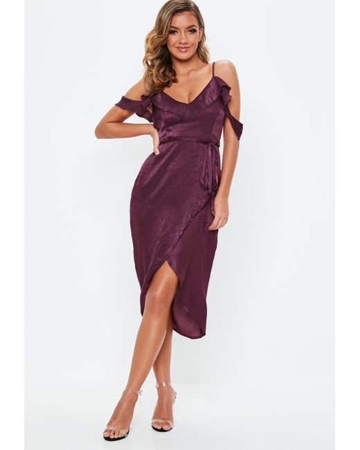 Lyst Missguided Plum Satin Frill Midi Dress In Purple Missguided Purple Plum Satin Frill Midi Dress Lyst