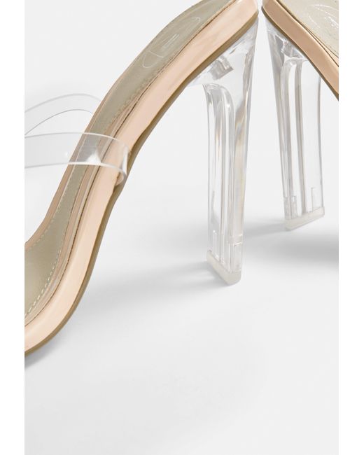nude square toe clear heels