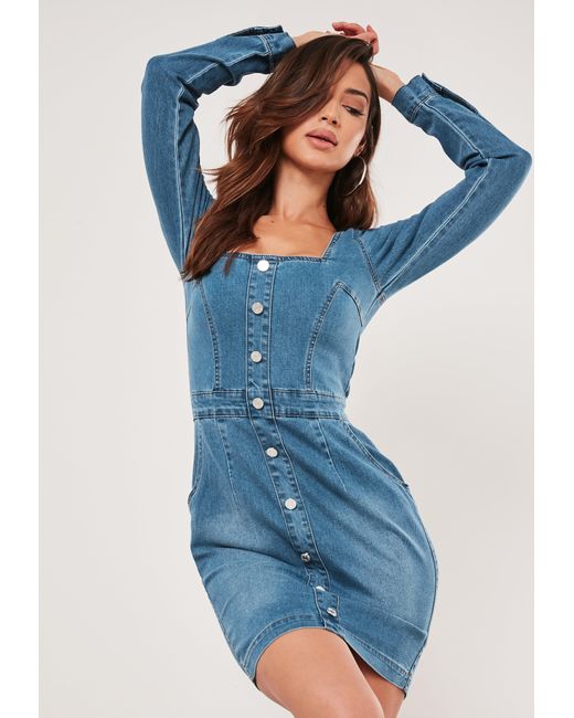 square neck denim dress