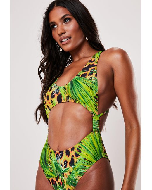 green leopard print swimsuit